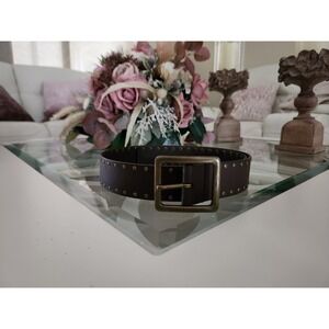 Calvin Klein Jeans Womens Studded Brown Leather Belt Brass Buckle‎ Size Small